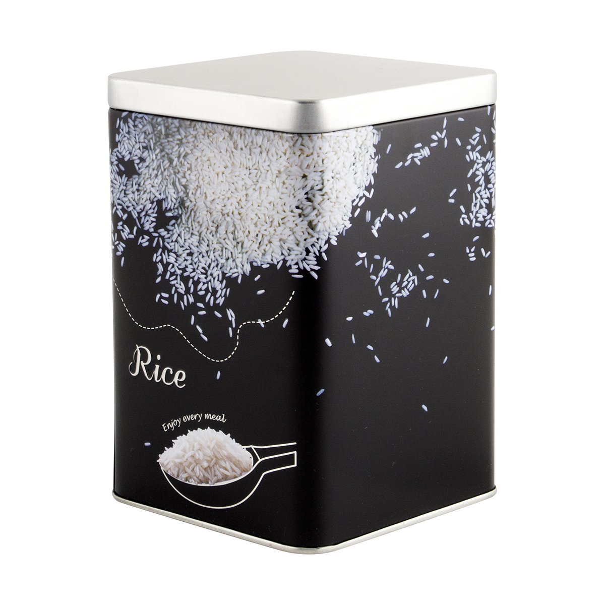 Банка метал. квадратная 1 л с крышкой "рис" (1/6/24) "mallony"