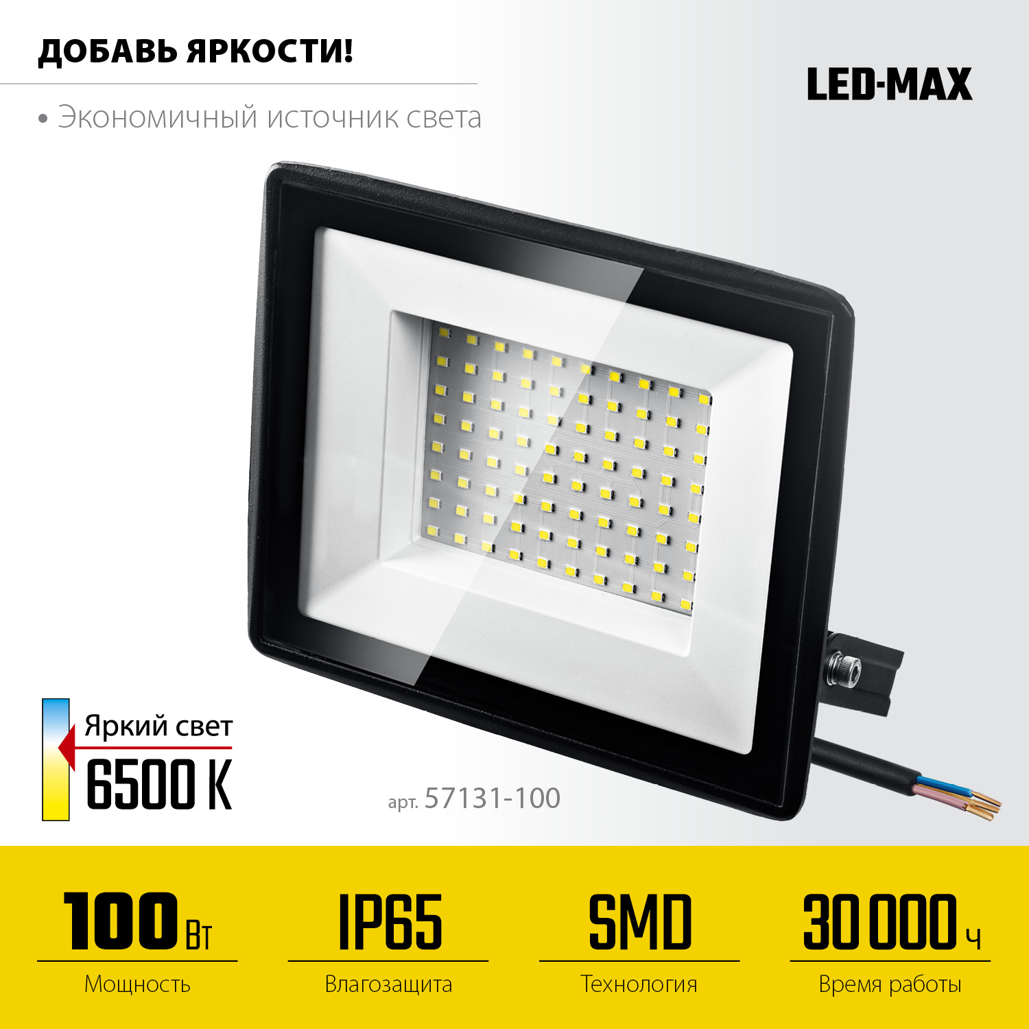 STAYER LED-MAX, 100 Вт, 6500K, IP 65, светодиодный прожектор (57131-100)