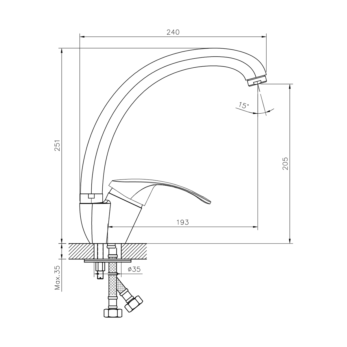 Смеситель для кухни dr71021 высокий поворотн. излив (1/12) "decoroom"