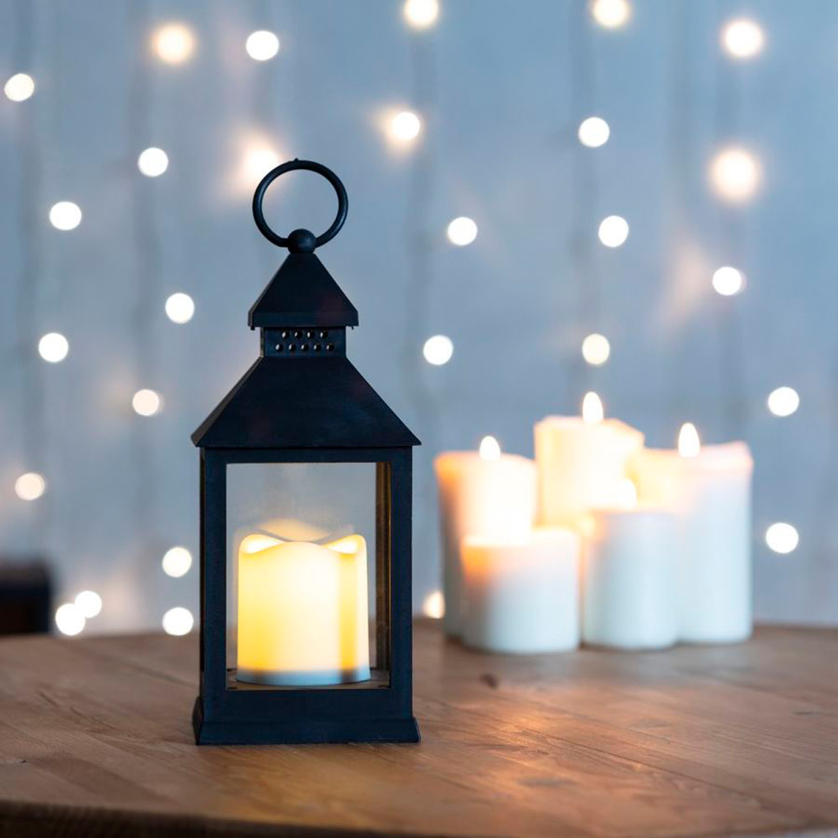 Фонарь декор. со свечой 10,5*10,5*24 см, черный, теплый белый свет (1/16) "neon-night" 513-051
