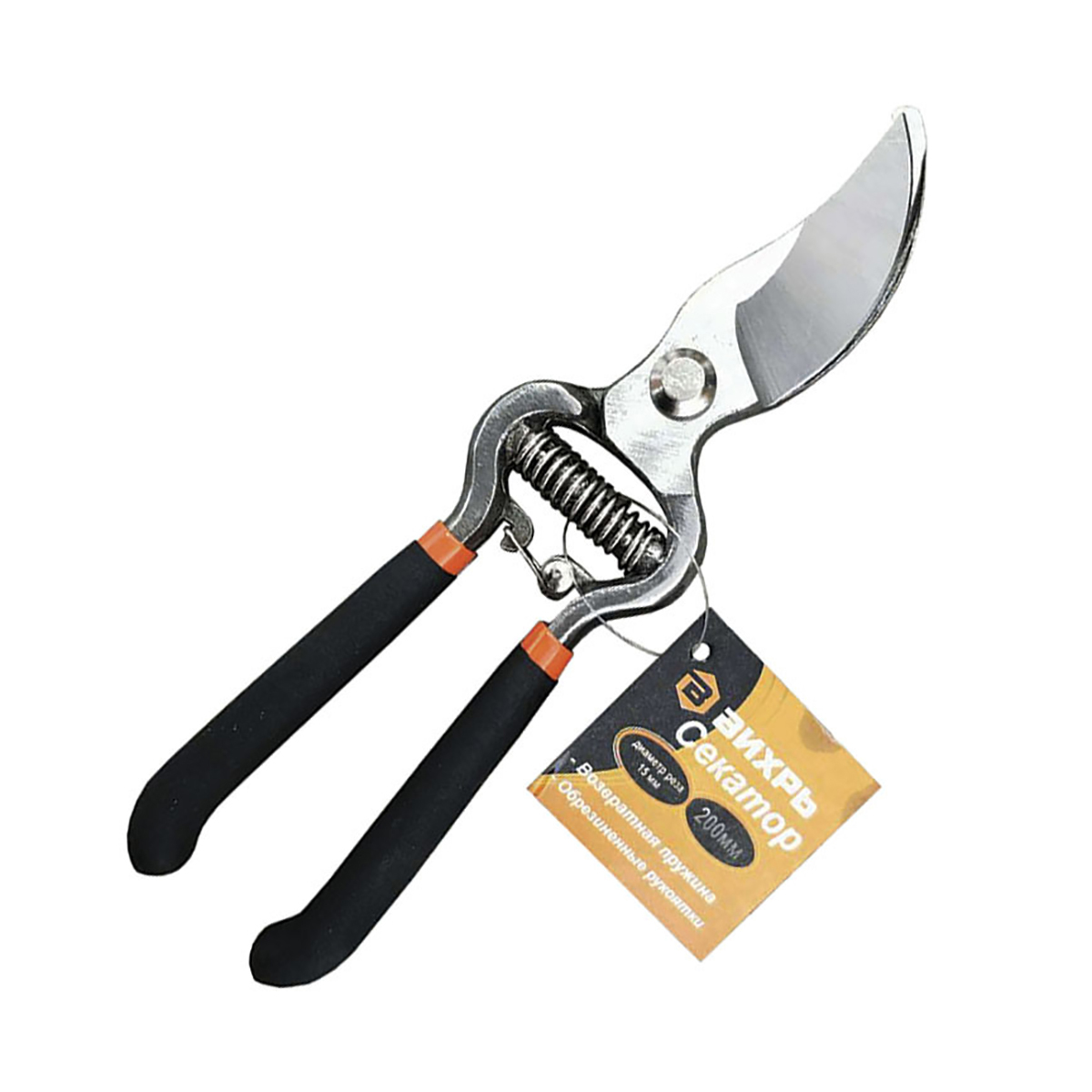 Секатор 200 мм возврат. пружина, обрезинен. рукоятки (1/12) "вихрь"