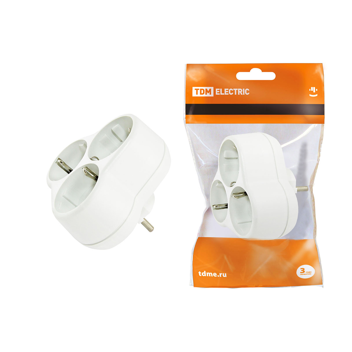 Разветвитель электрический 3 гнезда с заземл. круглый 16а 250b (1/10/100) tdm sq1806-0028