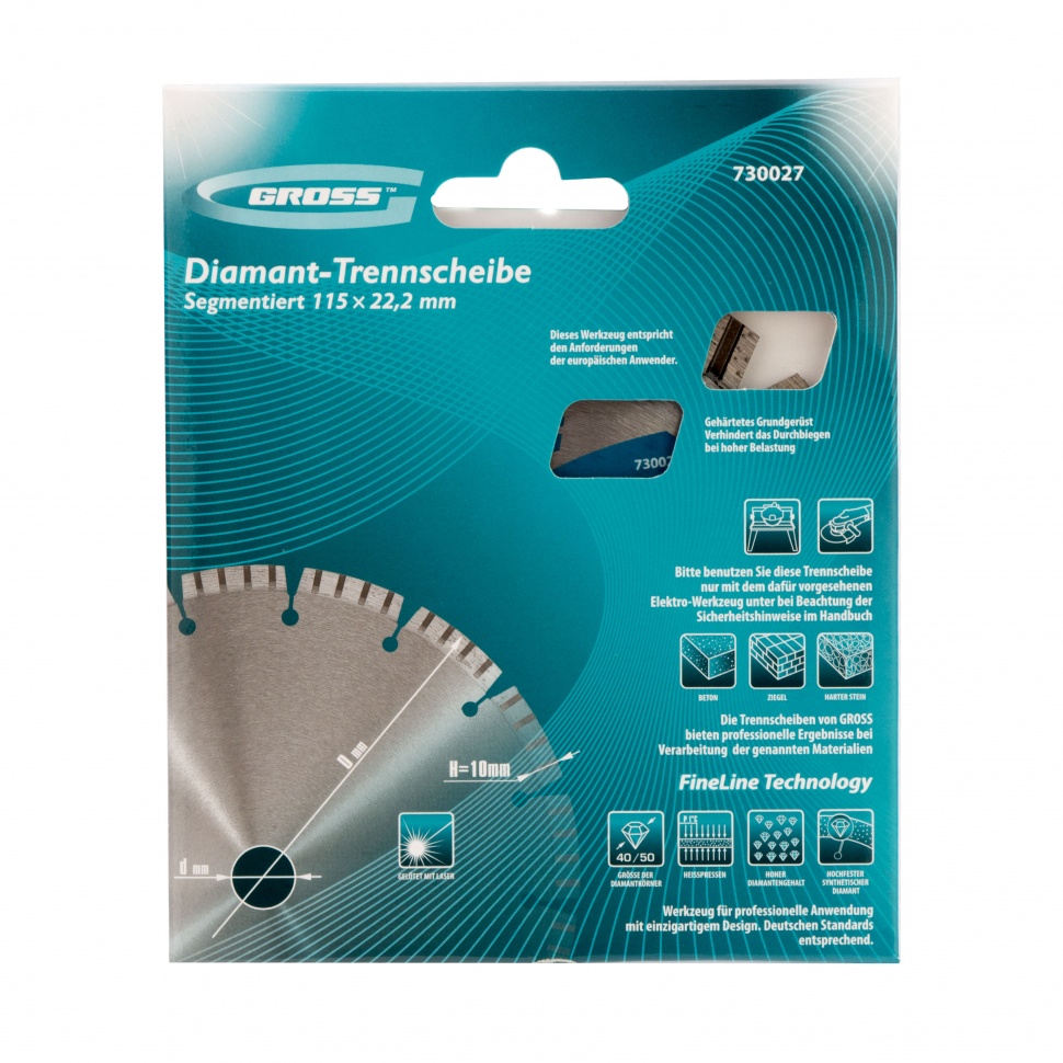 Диск алмазный, 115 х 22.2 мм, лазерная приварка турбо-сегментов, сухая резка Gross (730027)