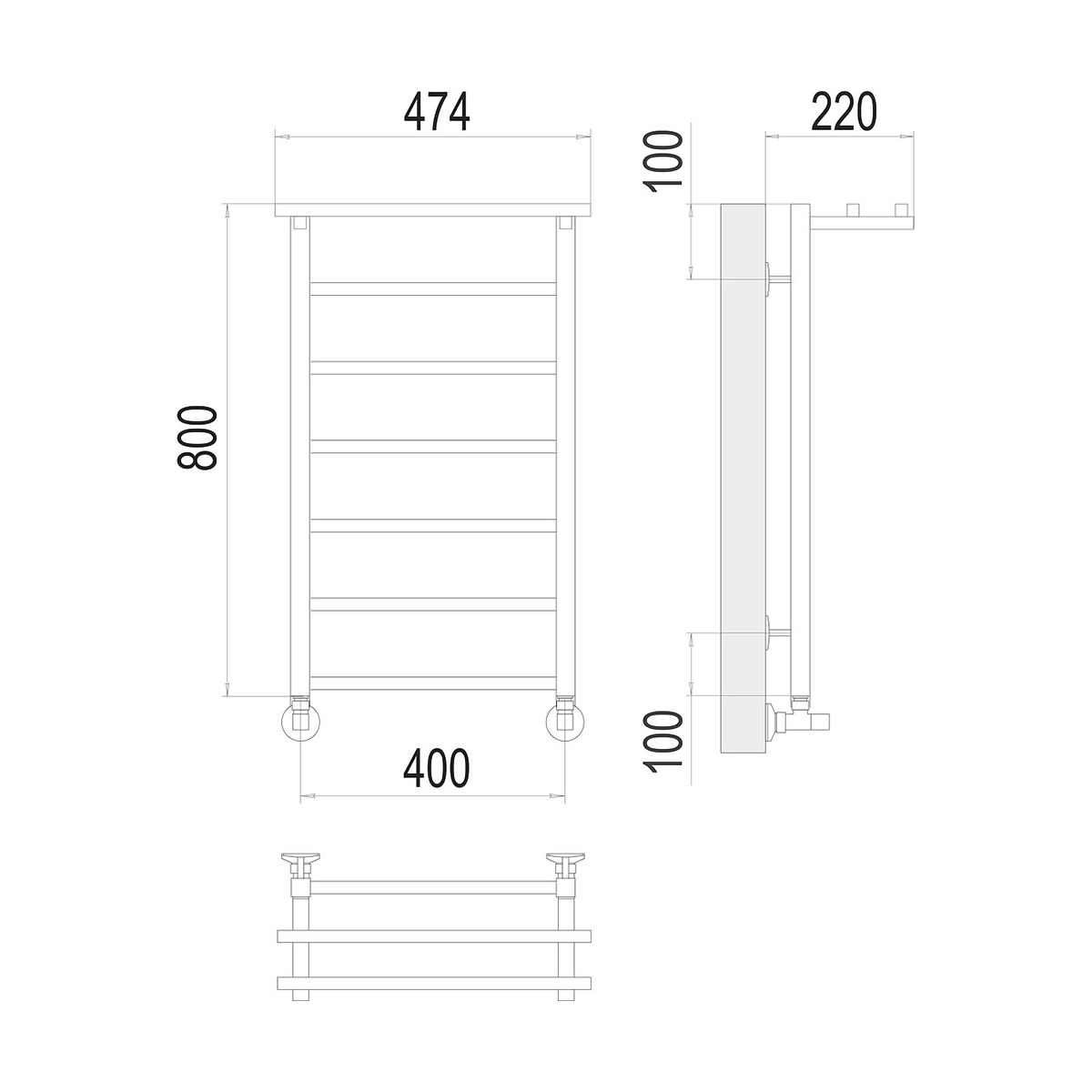 Полотенцесушитель водяной "контур" п7 400*800 с перекладиной (хром) "terminus"
