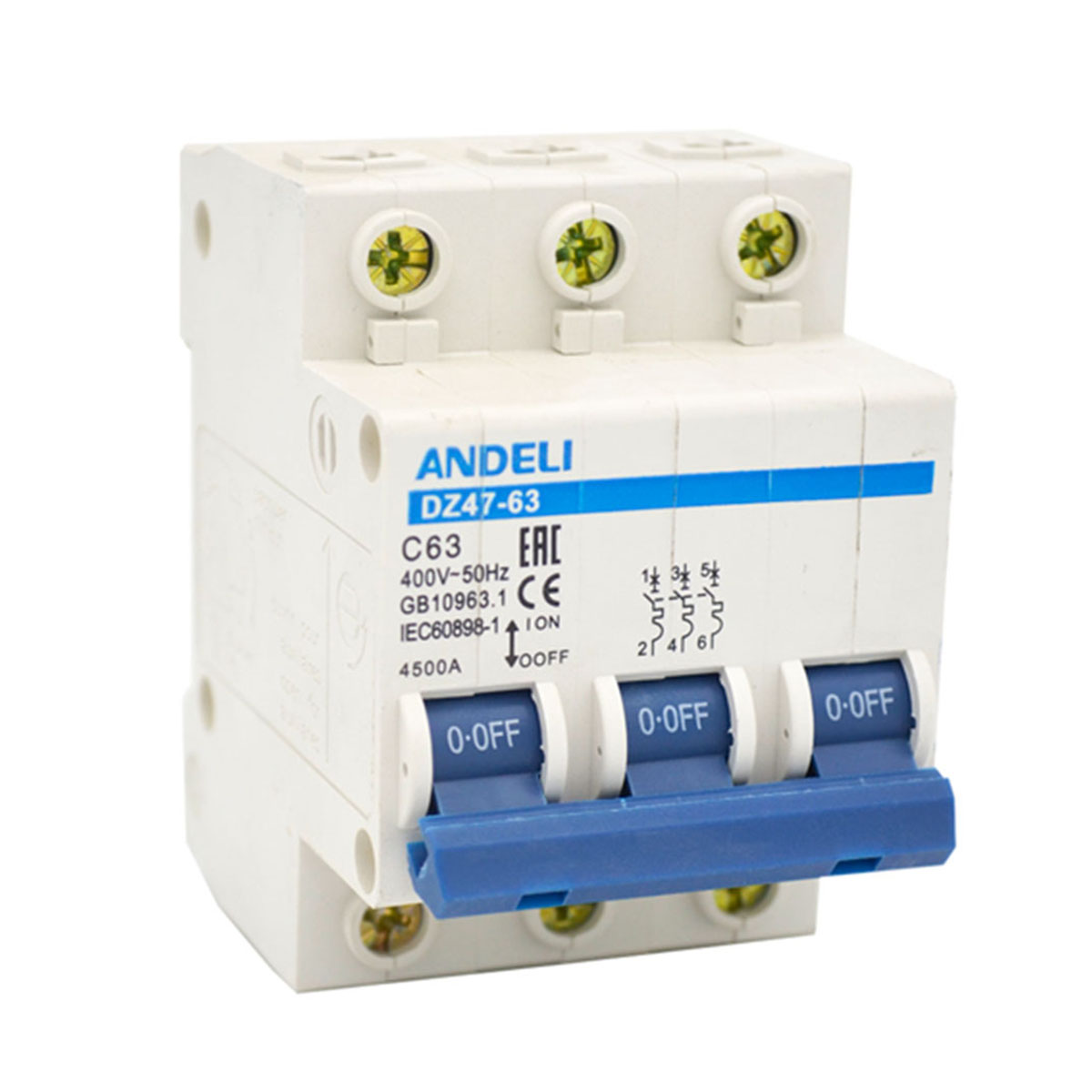 Выключатель автомат. dz47-63 3p 40a 4,5ka тип c (1/4/80) "andeli"