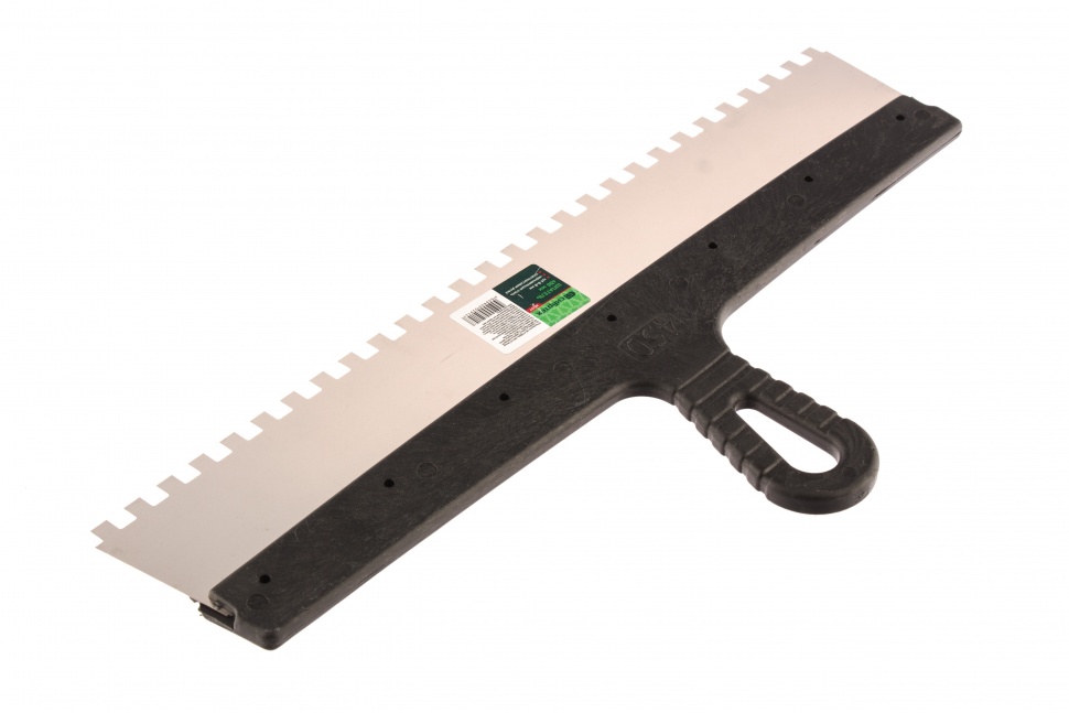 Шпатель из нержавеющей стали, 450 мм, зуб 8 х 8 мм, пластмассовая ручка Сибртех (85479)