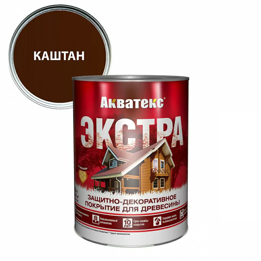 Акватекс-Экстра защитно-декоративное покрытие для древесины алкидное полуглянц, каштан (0,8л) new