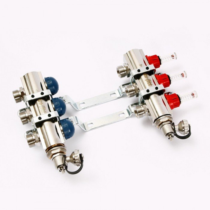 Коллекторная группа UNI-FITT 1'х3/4" ЕК 3 выхода с расходомерами и дренажными клапанами