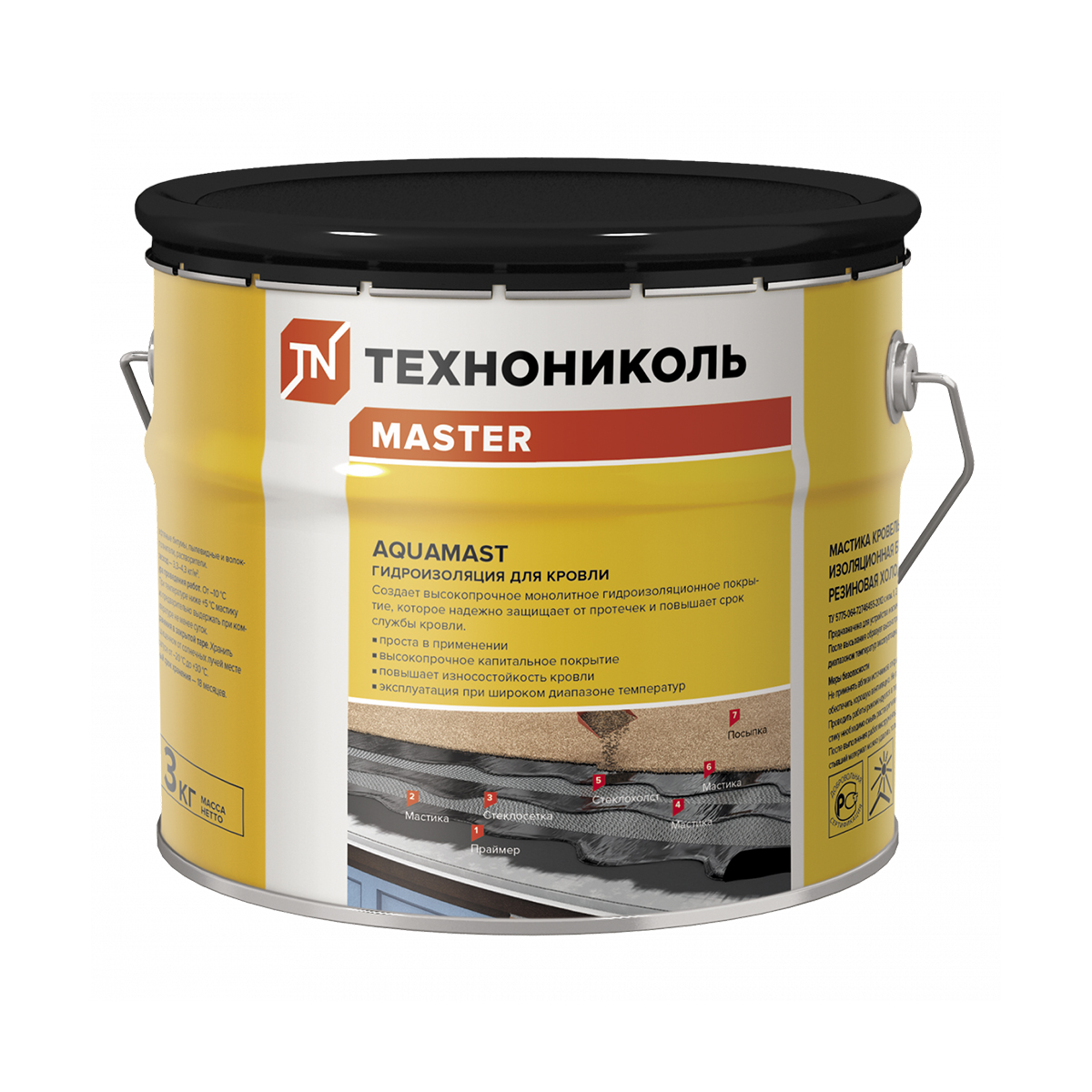 Мастика резино-битумная "aquamast" для кровли  3 кг (1/4) "технониколь"
