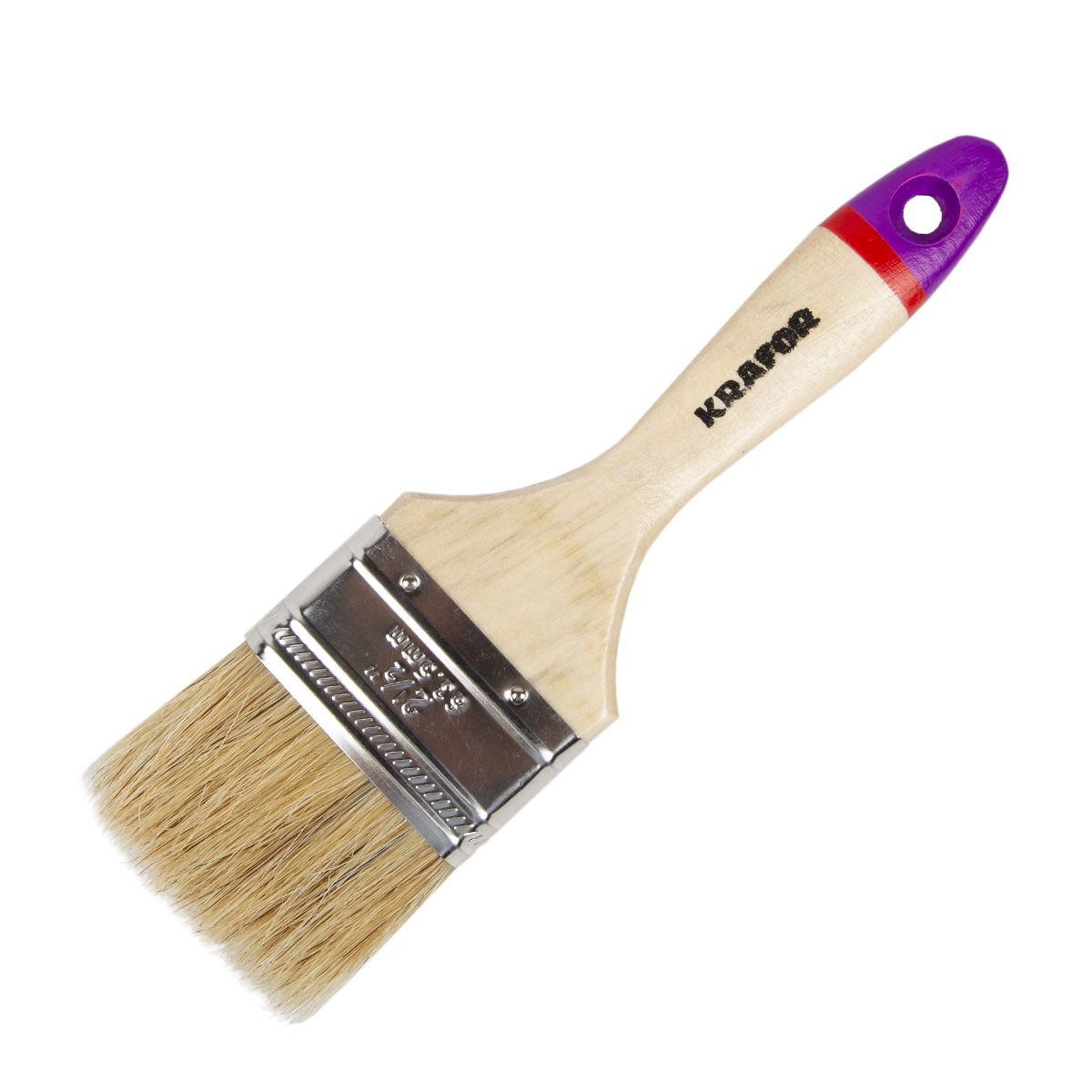 Кисть плоская "евро" №2,5/63 мм  (12/300) натур.щетина, дерев.ручка "krafor" 004-0025