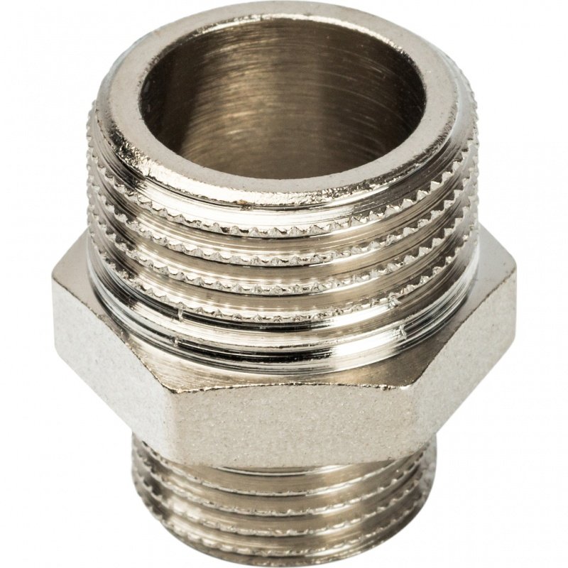Ниппель переходной резьбовой НР 1/2" x 3/8" никель STOUT
