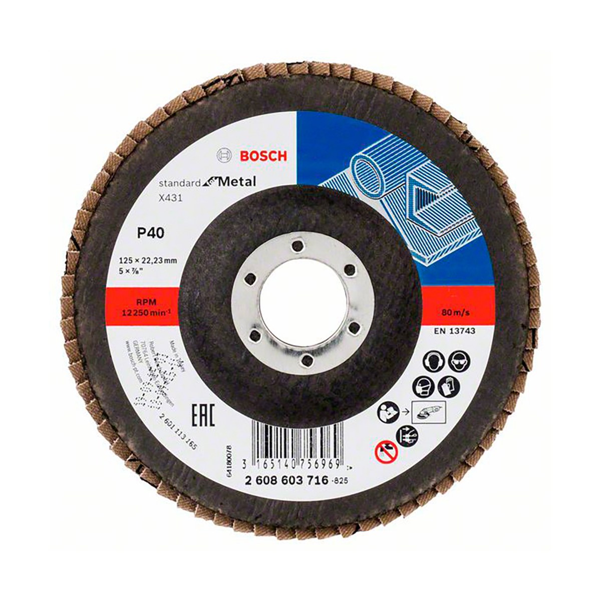 Круг лепестковый "standard for metal" для прямых шлифмашин 125 х 22,2 мм, k40 (1) "bosch" 2608603716