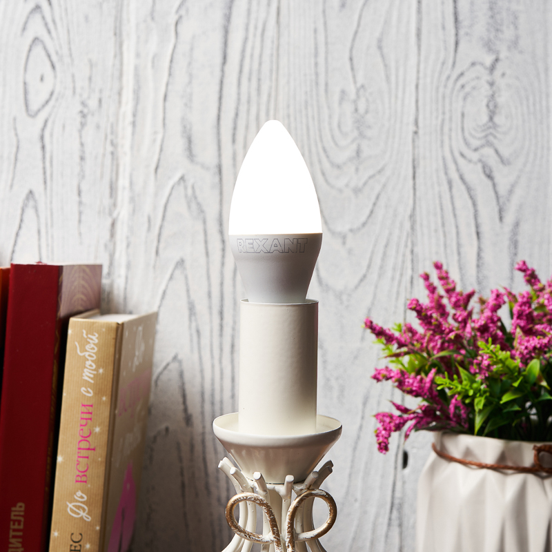 Лампа светодиодная "rexant" свеча (cn)  9,5w 4000 k 903 лм  e14, нейтрал. свет (10/100) 604-024