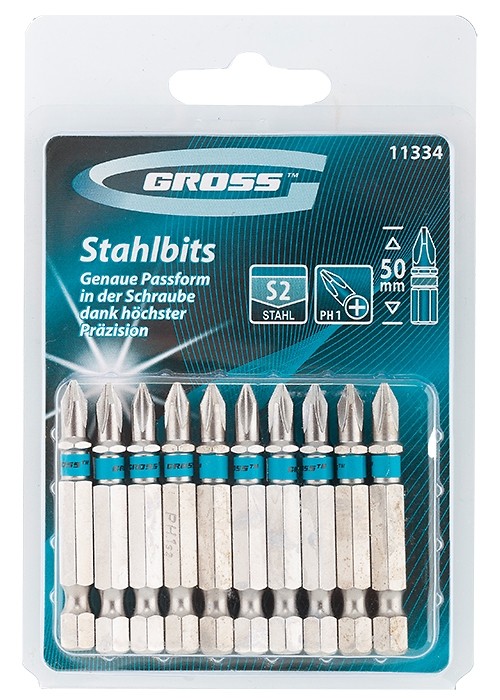 Набор бит РН1 х 50, сталь S2, 10 шт. Gross (11334)