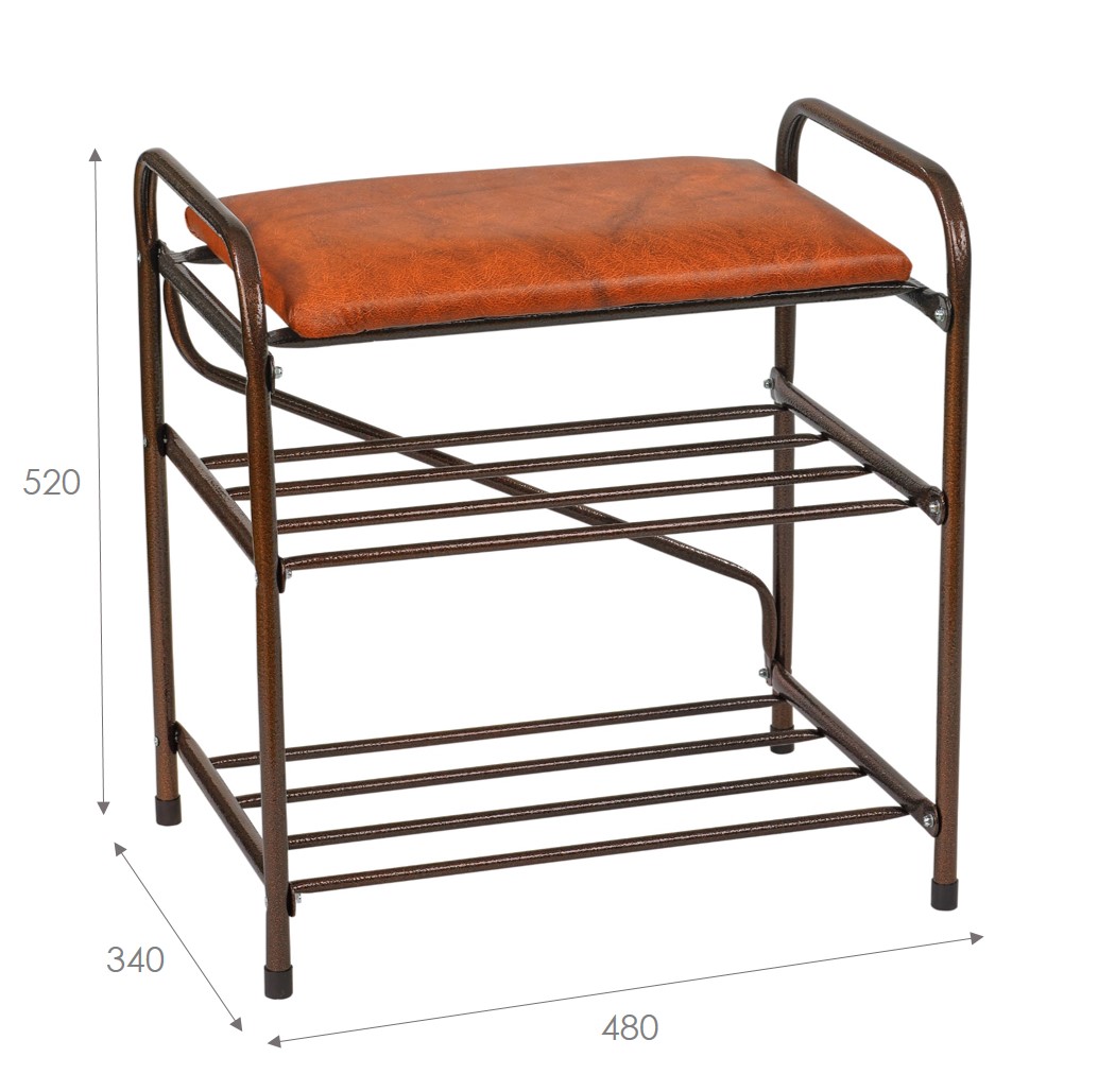 Банкетка-этажерка для обуви 2-х ярусная с мягким сиденьем (коричневый) (1) "виолет"