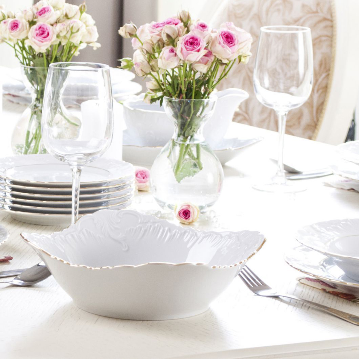 Салатник "rococo" золотая кайма 24*24 см (1/6/36) "cmielow" omdz21-рококо-14