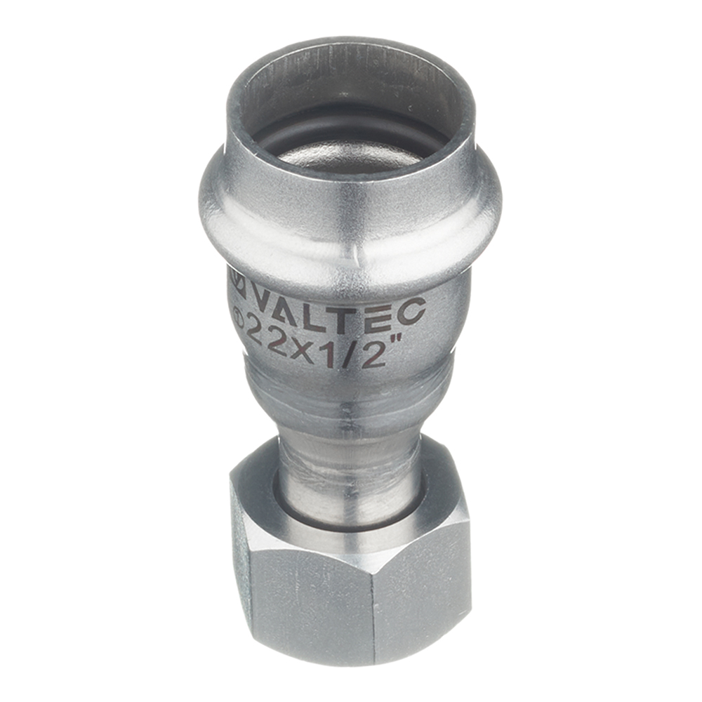 Муфта пресс-В с накидной гайкой 22 мм х 1/2" нержавеющая сталь VALTEC