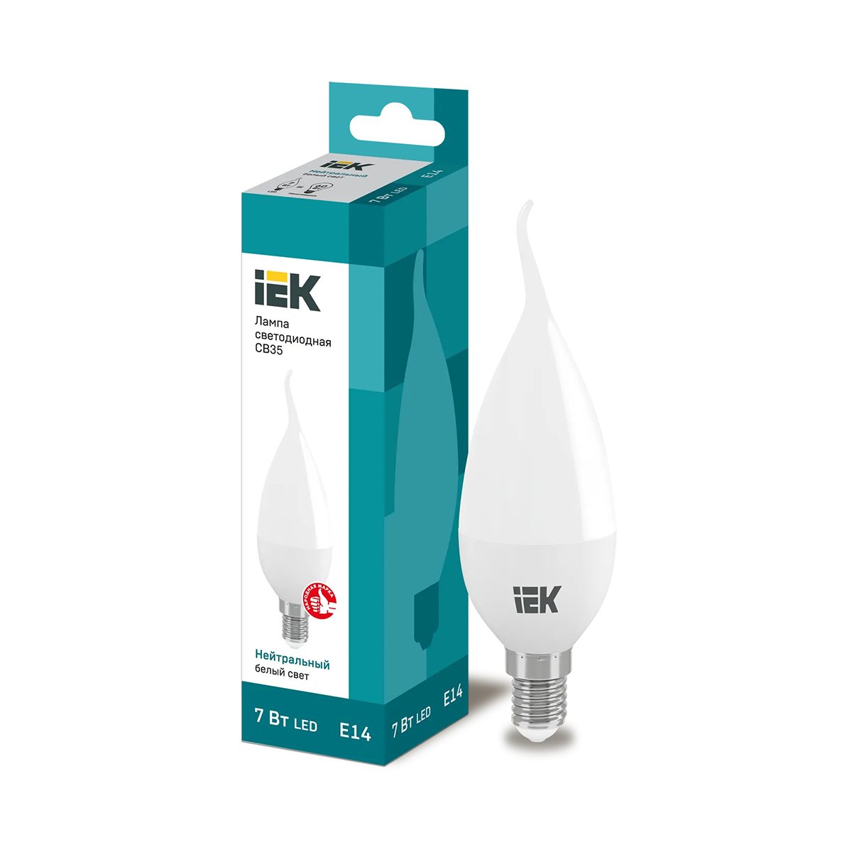 Лампа светодиодная (led) "iek" cb35 свеча на ветру 07w 4000 к e14, нейтрал. свет (10/100)