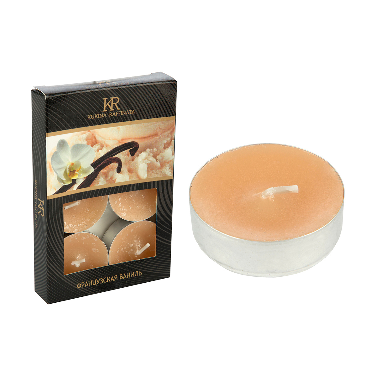 Свечи чайные ароматич. франц. ваниль (упак. 6 шт.) бежевые (1/18) "kukina raffinata"