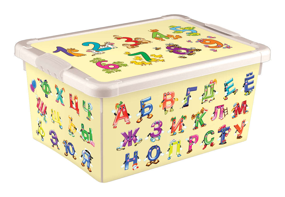 Ящик универс. "пластишка" с аппликацией алфавит 335*240*155 мм (бежевый) (1/10) "бытпласт"