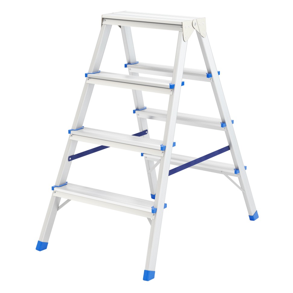 Стремянка двусторонняя 4 ступени, алюминиевая, Сибртех (97924)
