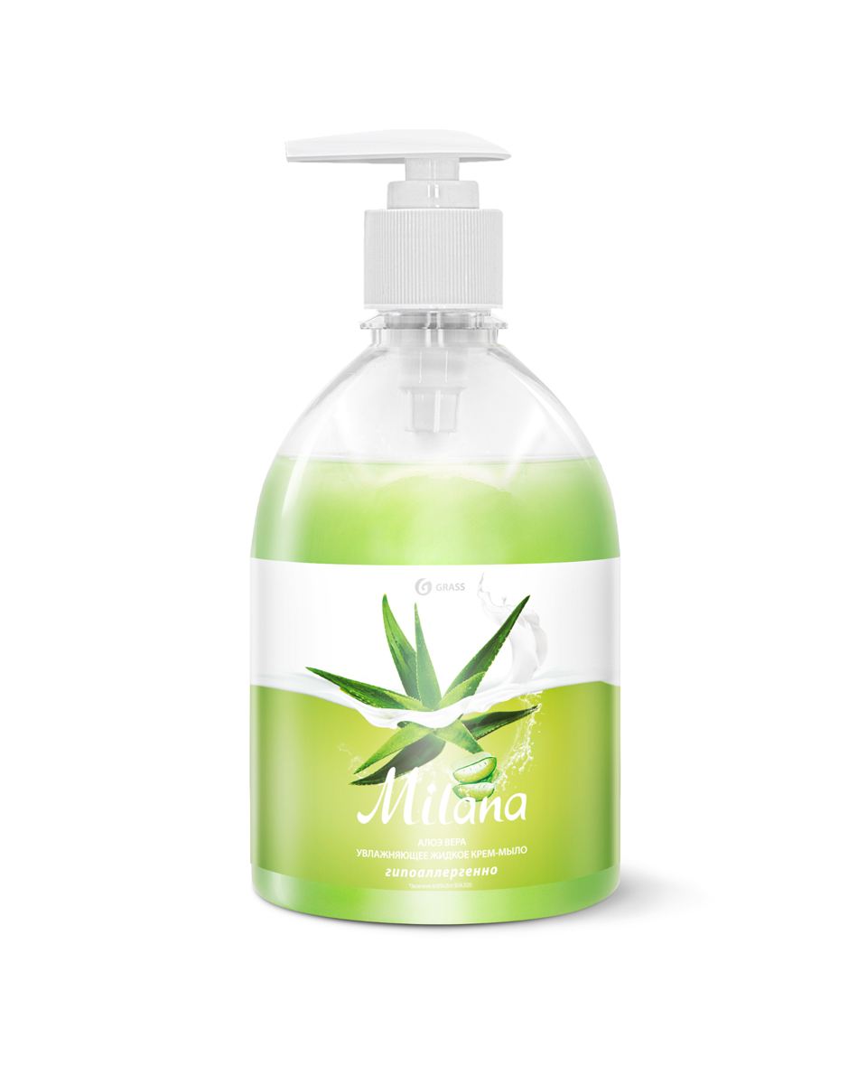 Жидкое крем-мыло "milana" (алоэ вера) 0,5 л с дозатором (1/15) "grass"