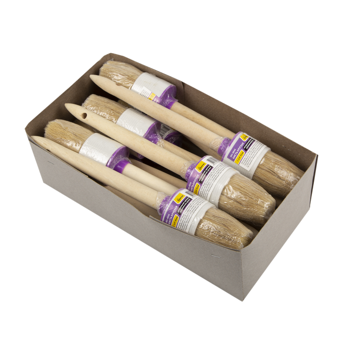 Кисть круглая  №12/45 мм  (12/240) натур.щетина, дерев.ручка "krafor" 001-0045