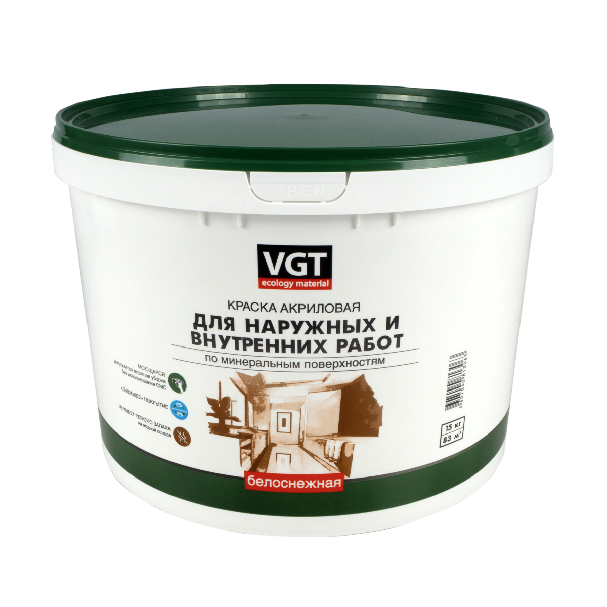 Краска вд-ак-1180 для наруж./внутр. работ моющаяся  белоснежная 15 кг (1) "вгт"