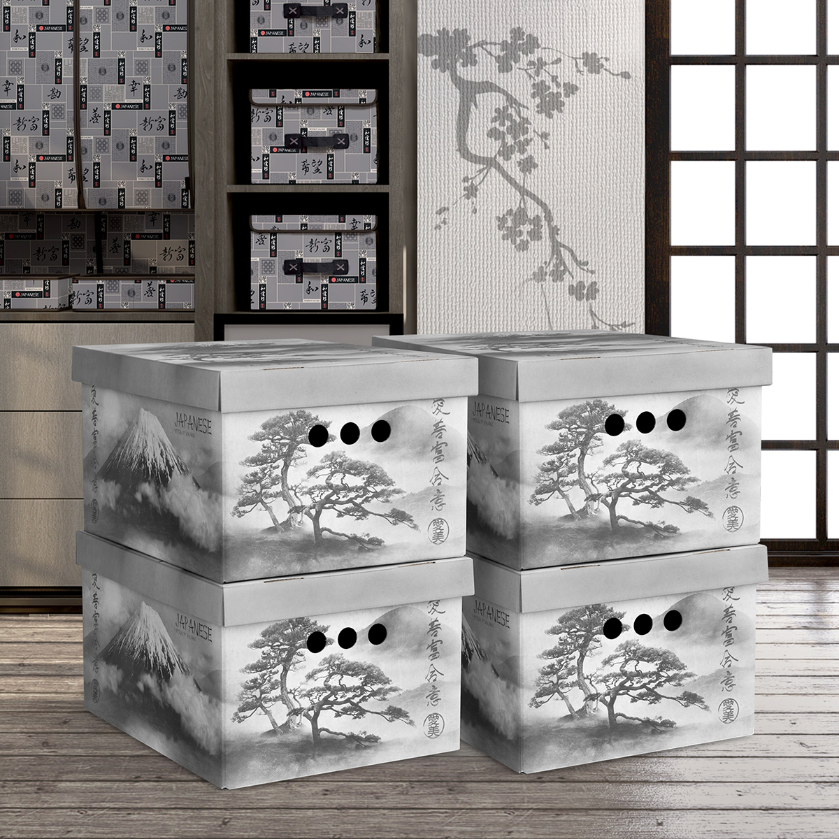 Короб для хранения "japanese black" 25*33*18,5 см (набор 4 шт.) (1/10) "valiant" jb-bctn-4s