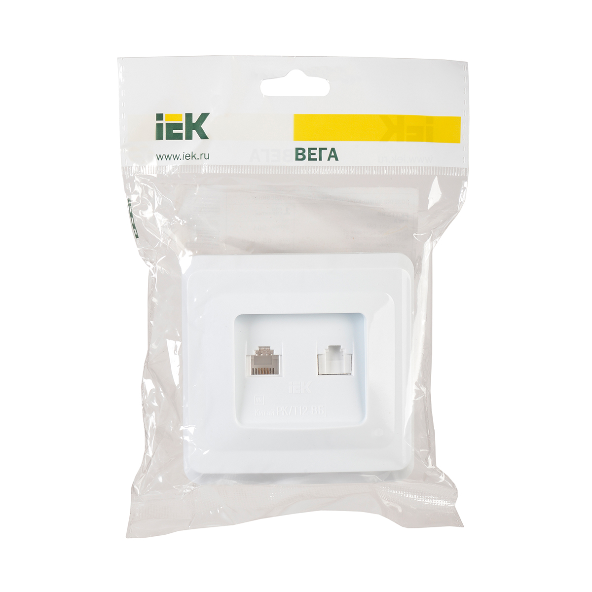 Розетка компьютерная и телеф. "вега" 2-х местн. рк/т12-вб, rj11/rj45, белый (1/50/200) "iek"