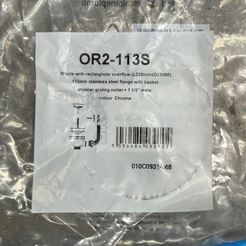 Слив McALPINE-перелив для раковины L=235 х 25 мм, прямоуг. отв., 113 мм реш., выход 1 1/2", хром