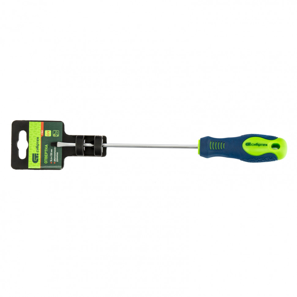 Отвертка, SL4 х 150 мм, CrV, двухкомпонентная рукоятка Сибртех (11863)