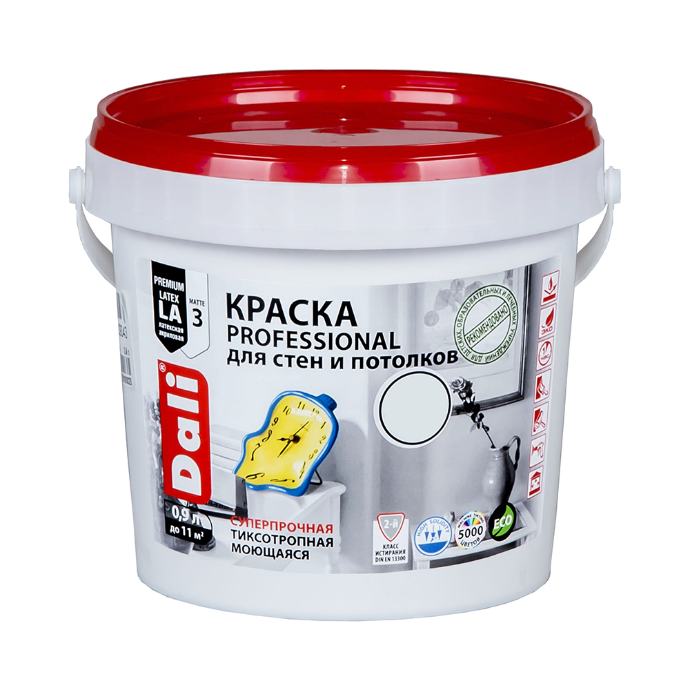 Краска акриловая "dali professional" 3 (матовая) для стен и потолков  база с  0,9 л (6) "рогнеда"