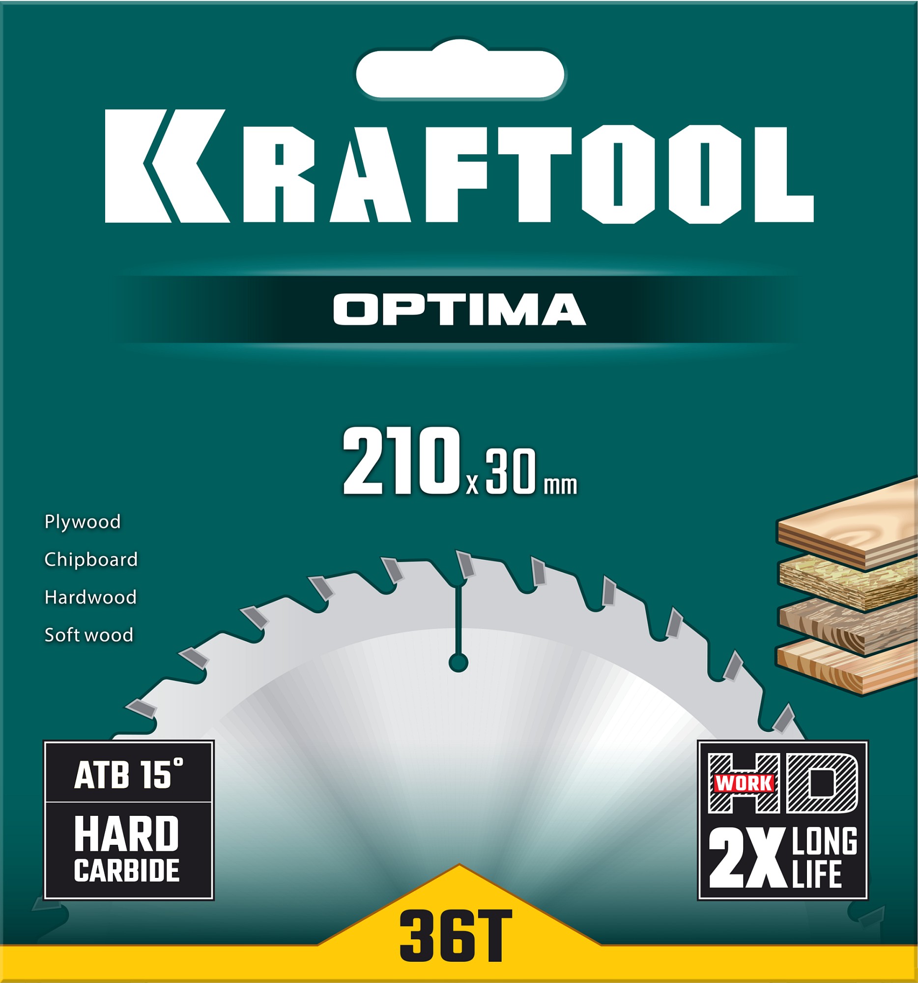 KRAFTOOL Optima, 210 х 30 мм, 36Т, пильный диск по дереву (36951-210-30)