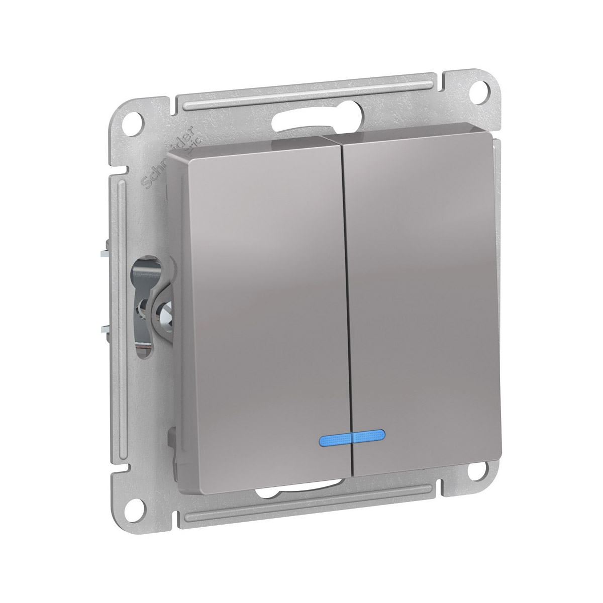 Выключатель "atlasdesign" 2-х кл. с индикатором (механизм) 10а, алюминий (1/10/60) "schneider"