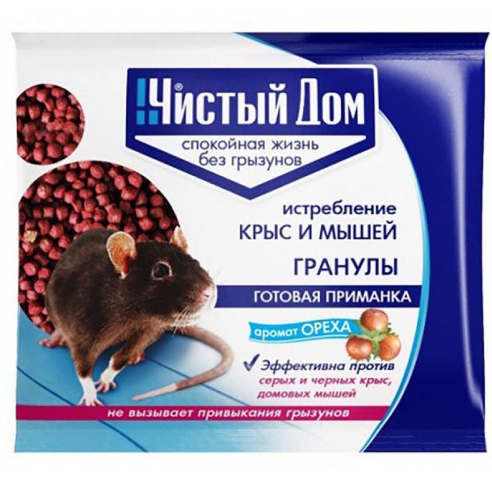 Средство от крыс и мышей "чистый дом" гранулы с запахом ореха 125 г (1/50)