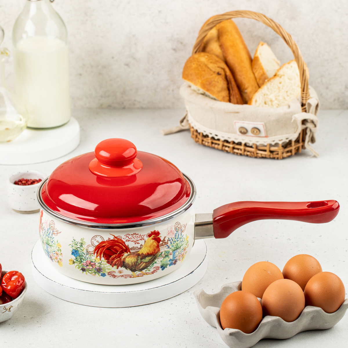 Ковш эмалиров. "золотой петушок" 1,85 л, 16 см металл. крышка (1/6) "metrot"