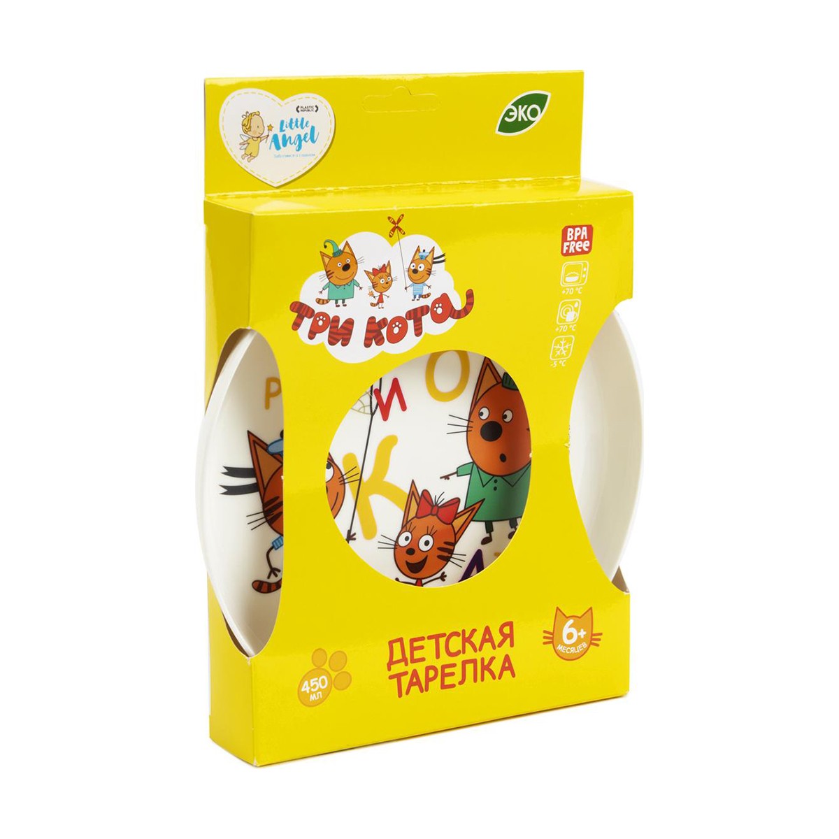 Тарелка детская "три кота" обучайка 450 мл  (1/10) "little angel"  la1223
