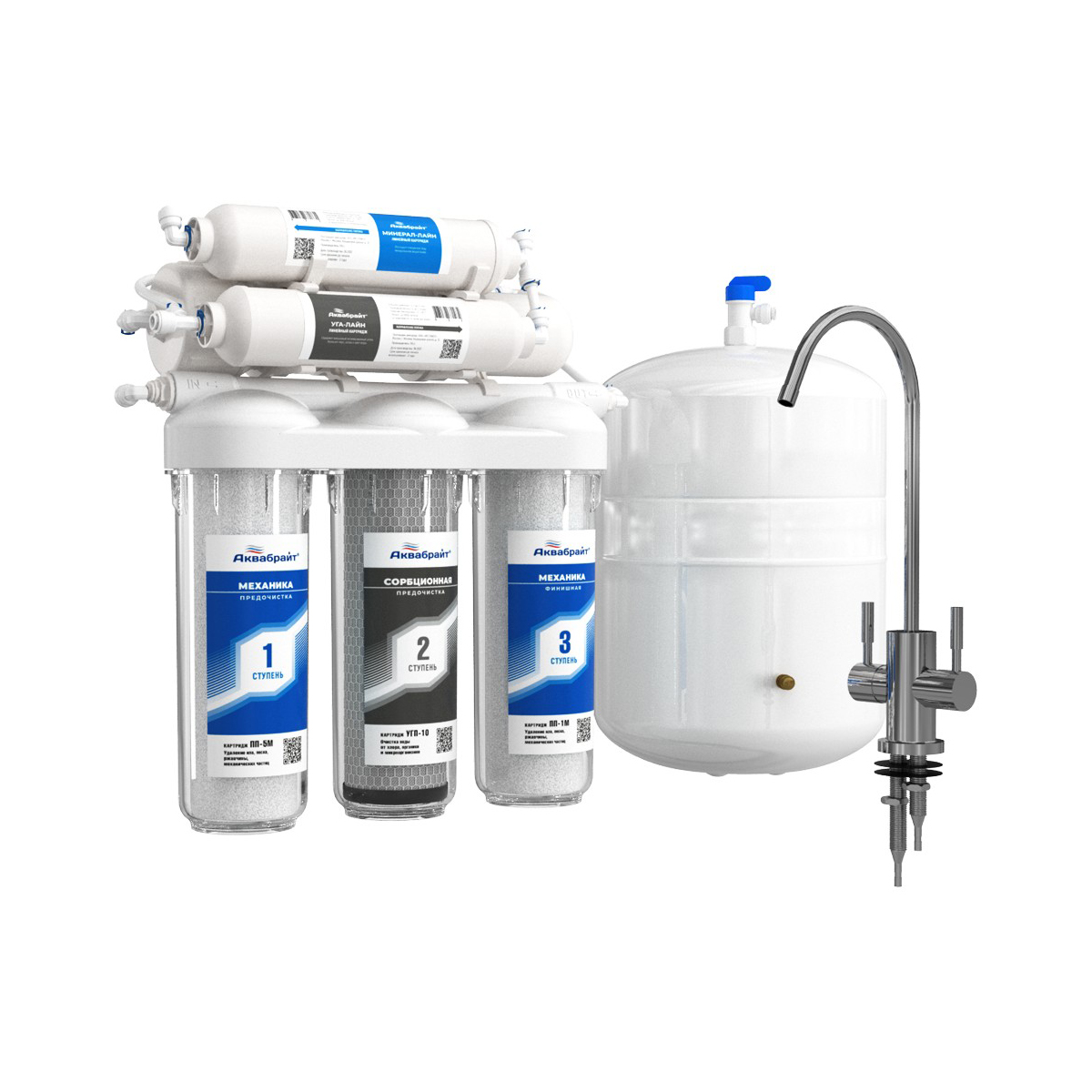 Система очистки воды обратного осмоса абф-осмо-6, 6 ступеней + минерализатор, мембрана "vontron" (1)