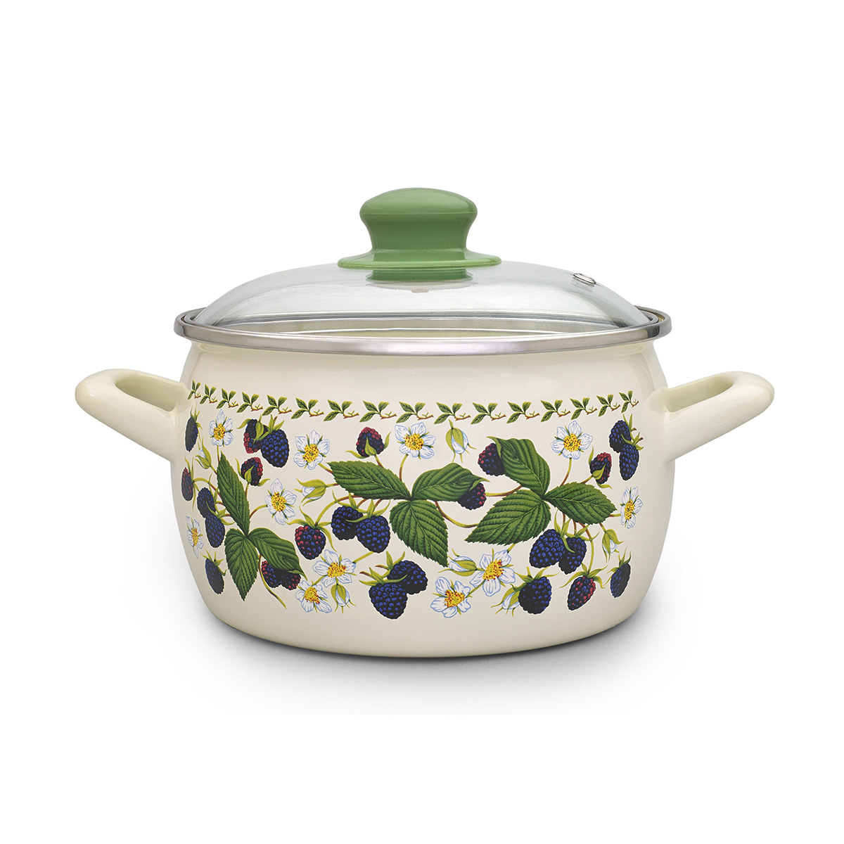 Кастрюля эмалиров. "ежевика" 5,7 л, 22 см стекл. крышка (1/4) "metrot"