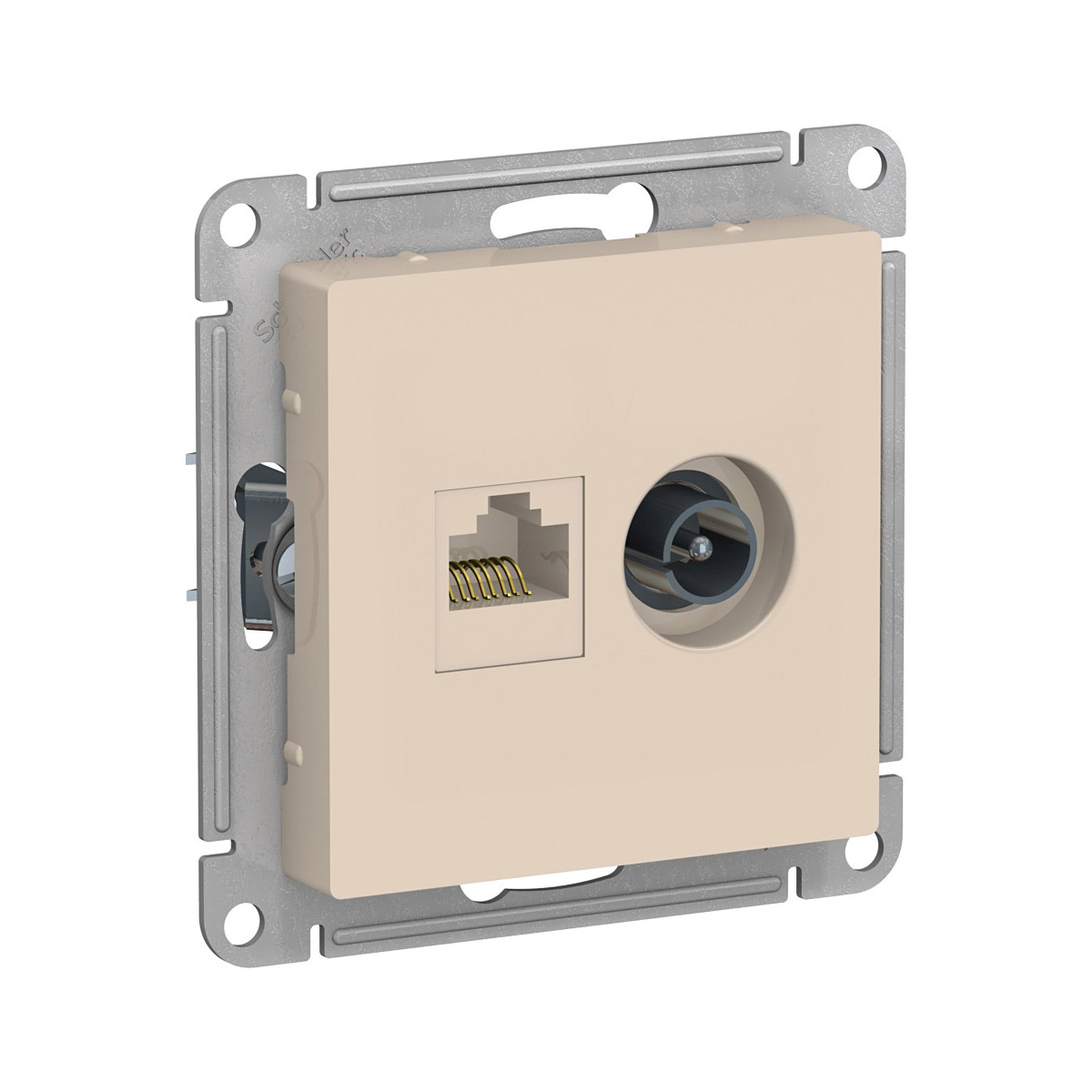 Розетка компьютерная и телевизионная "atlasdesign" tv+rj45 (механизм) бежевый (1/10/60) "schneider"