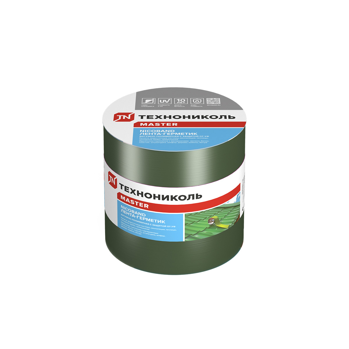 Лента-герметик самокл. 15 см х 10 м "nicoband" (битумно-полимерная) зеленая (1/2) "технониколь"