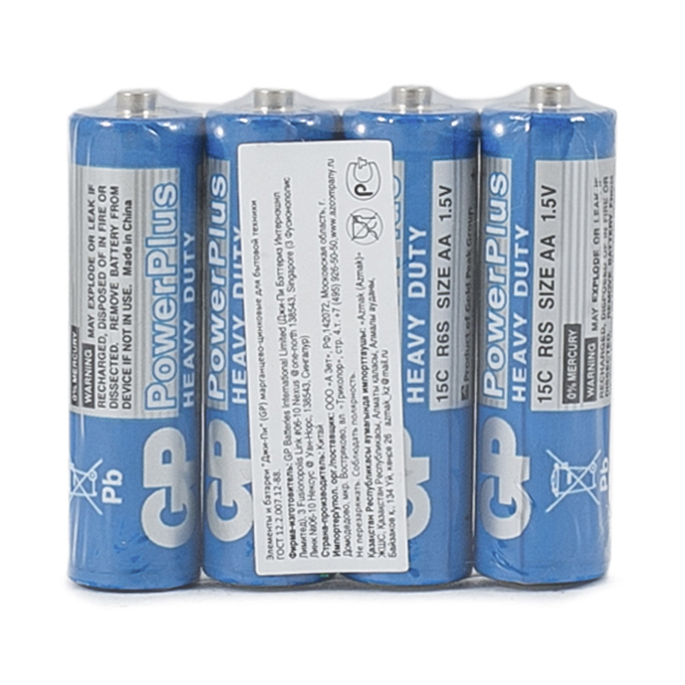 Батарейка gp powerplus cebra 15cebra-2s4  тип аа (4 шт. в слюде) (10/250)