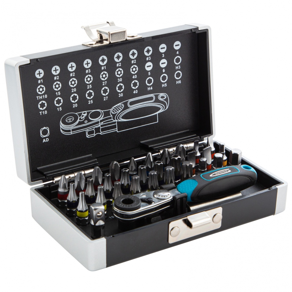 Набор бит, 1/4, магнитный адаптер, сталь S2, пластиковый кейс, 33 предмета Gross (11365)