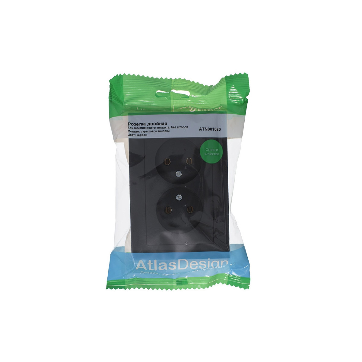 Розетка "atlasdesign" 2-х местн. 16а, карбон (1/6/36) "schneider"
