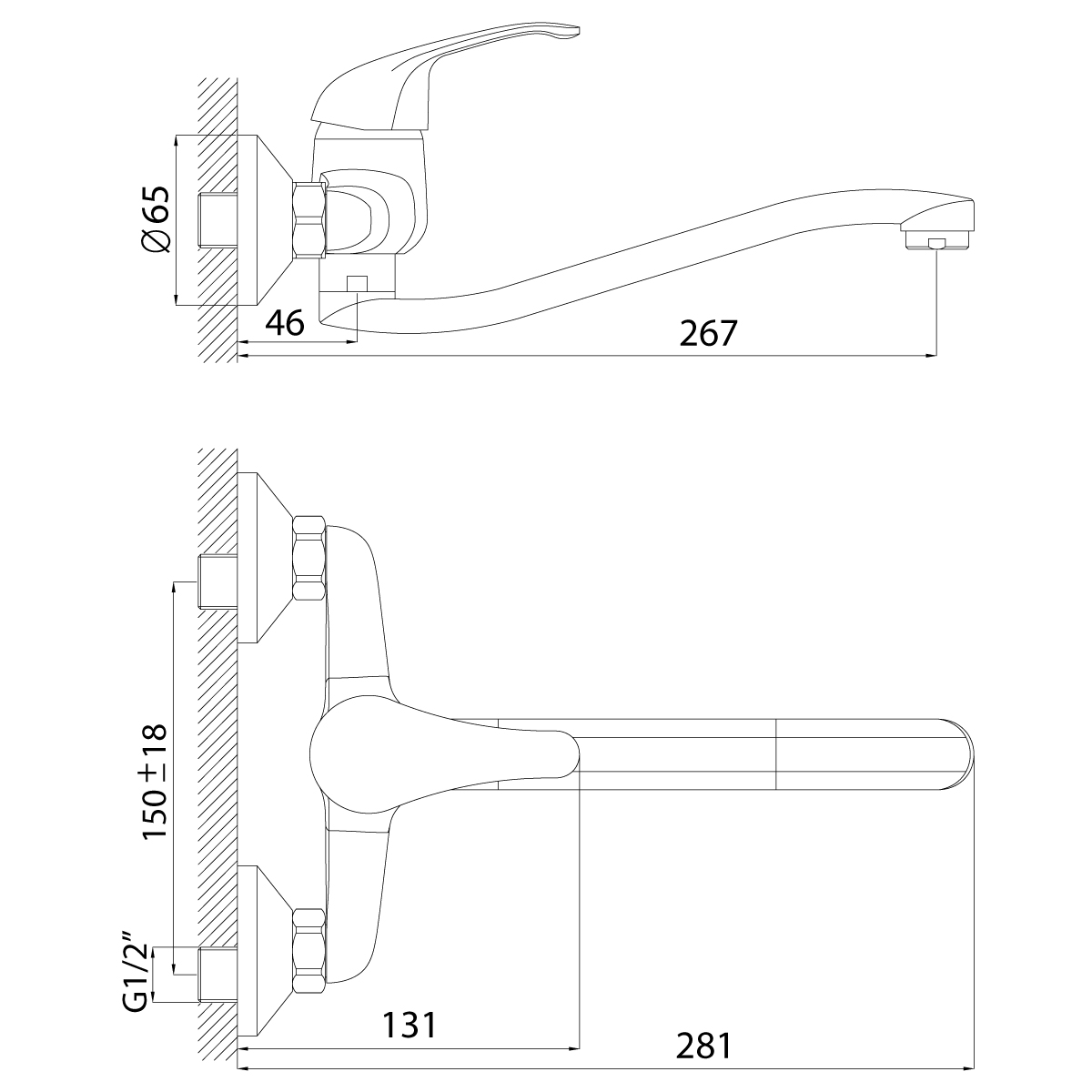 Смеситель для кухни (настенный) a35-24  s-образн. поворот. излив  (1/12) "rossinka"