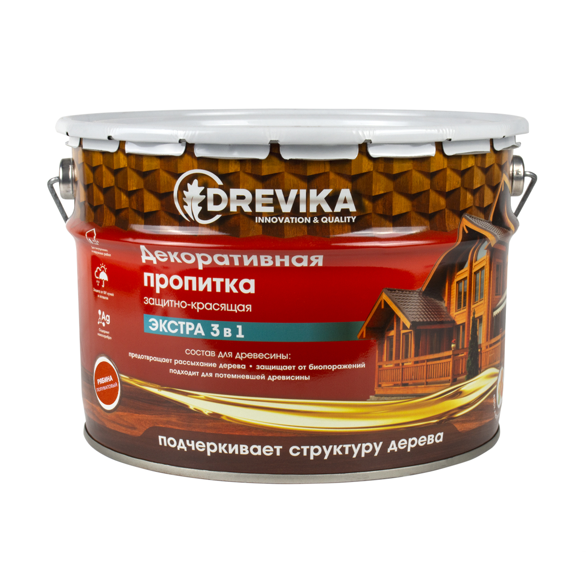 Пропитка декоративная "экстра 3 в 1" рябина 9 л (1) "drevika"