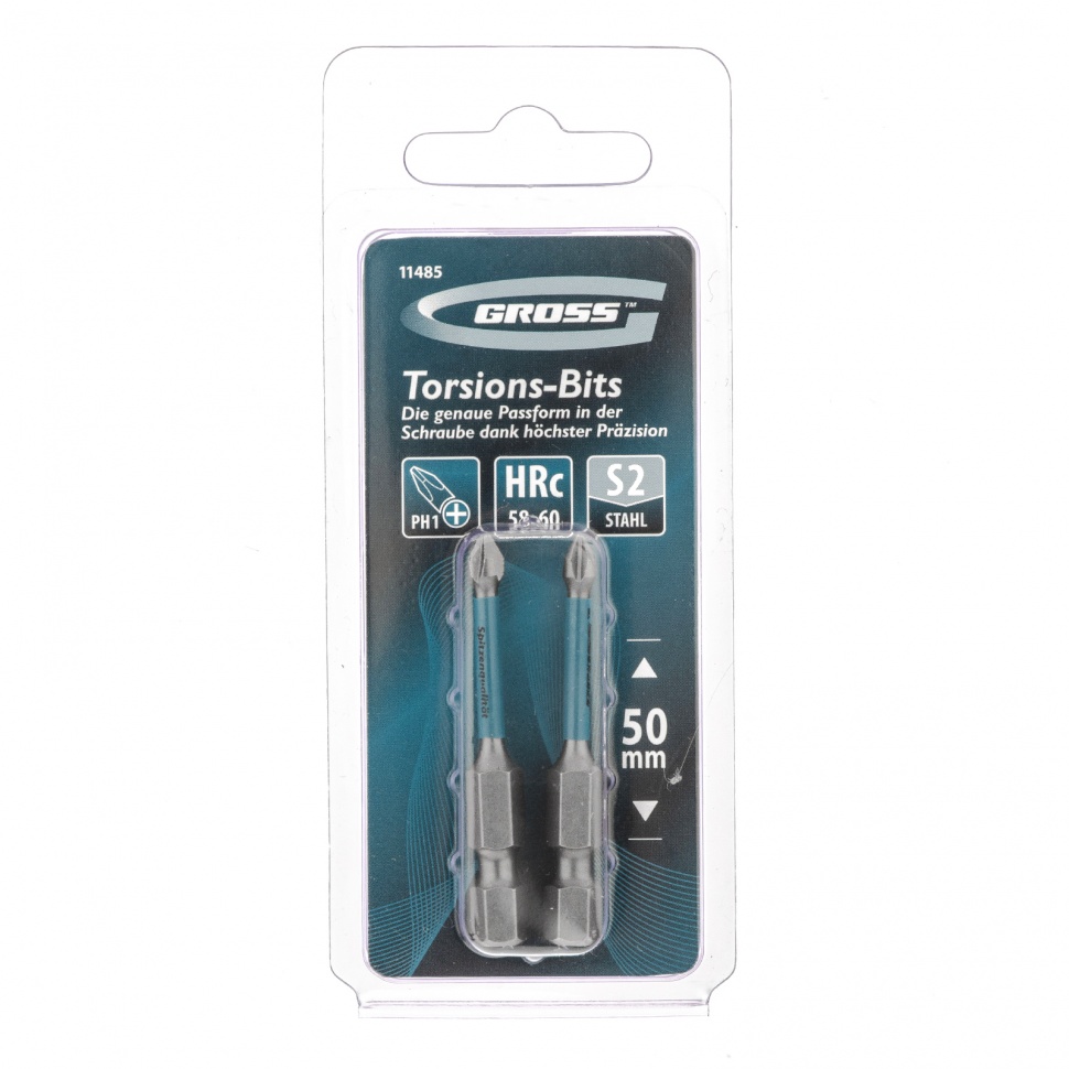 Набор бит торсионных PH1 x 50 мм, для ударных шуруповертов, 2 шт. Gross (11485)