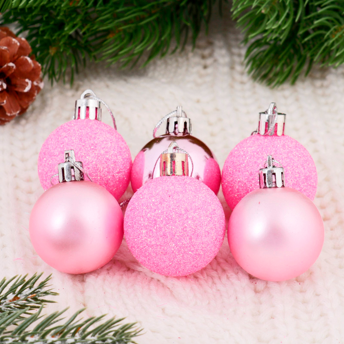 Шары новогодние d-4 см (набор 12 шт.) "перелив ассорти" розовый 1023306