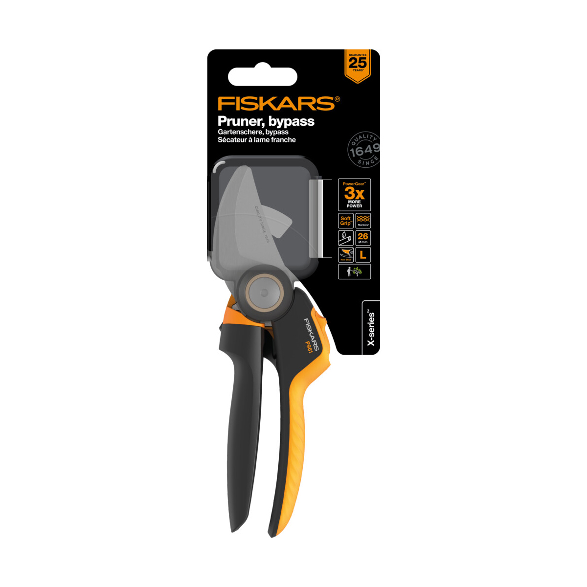 Секатор плоскостной "xseries" powergear l p961 (1/4/24) "fiskars" 1057175